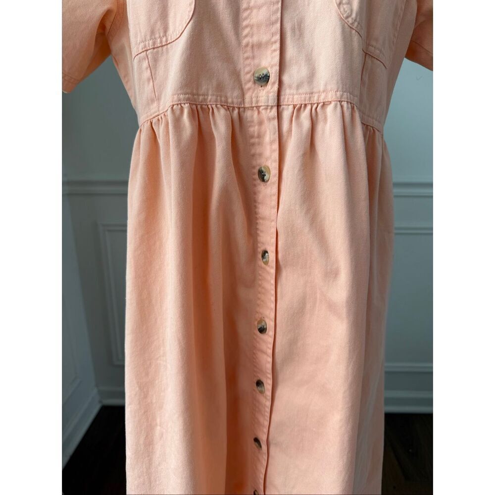 Vintage 80s Fads 100% Cotton Button Front Dress Peach Orange L - Picture 3 of 7